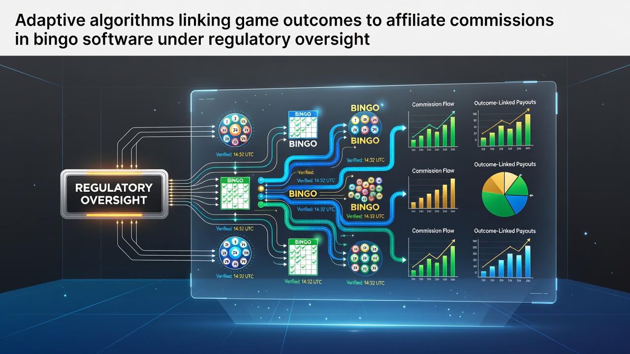 Illustration of adaptive algorithms connecting bingo game results with affiliate commission structures in regulated platforms
