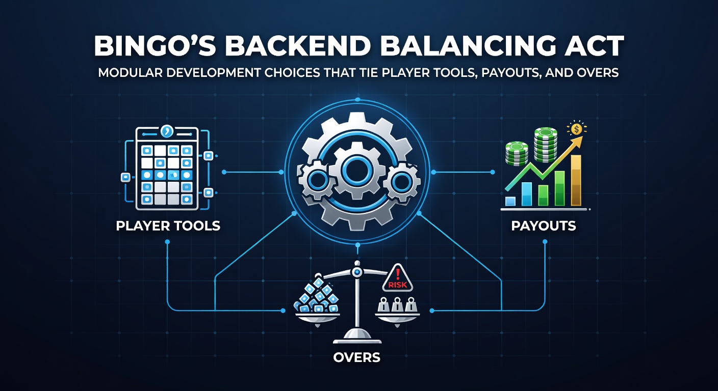 Developers reviewing modular bingo system dashboards that track player engagement alongside payout accuracy and compliance metrics