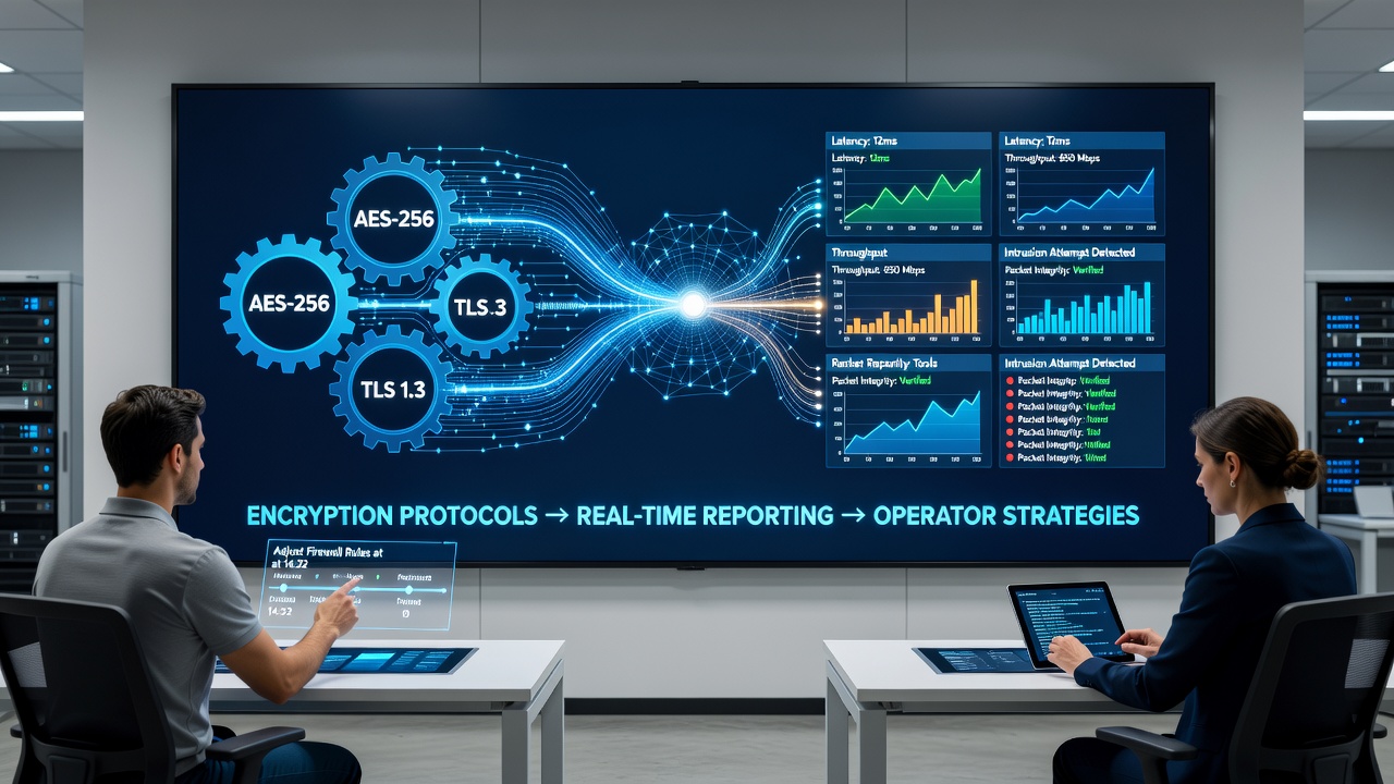 Operator reviewing real-time encrypted bingo reports on multiple screens