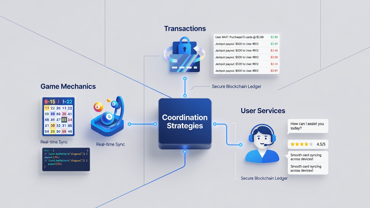 Detailed view of transaction and service coordination layers within a bingo software architecture