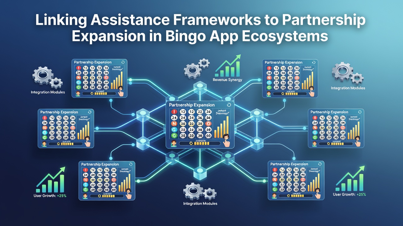 Bingo app ecosystem diagram showing assistance frameworks connecting to partner networks