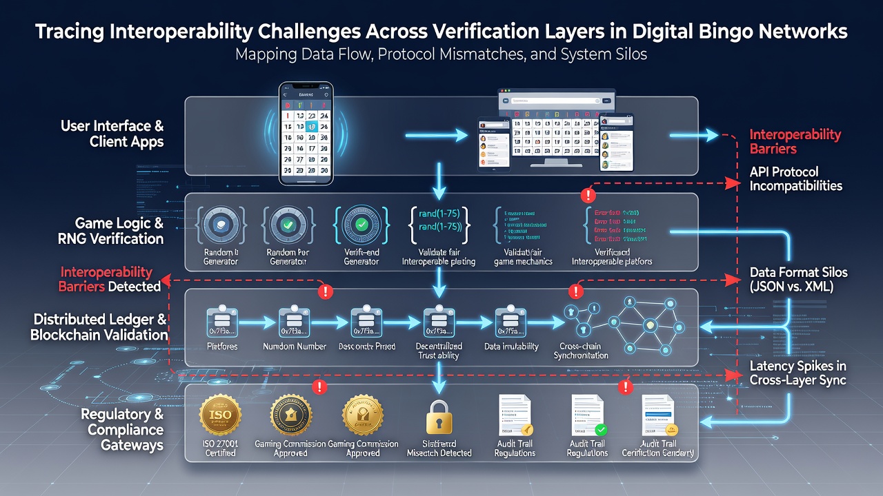 Flowchart depicting data exchange points between verification modules in bingo systems